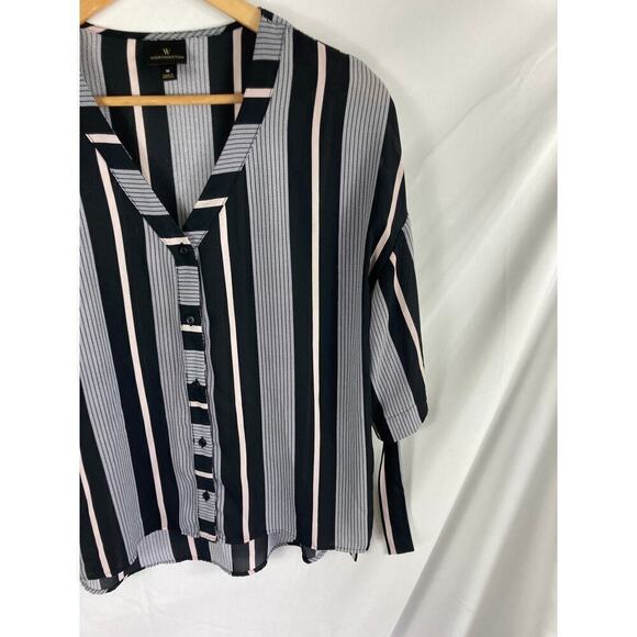 Worthington Stripe Button Up Half Sleeve Blouse Size Medium - Picture 2 of 4